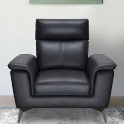 recliners india Alpha Leatherette 1 Seater Sofa In Black Colour image 1