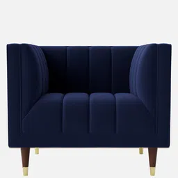 casacraft from pepperfry Lem Velvet 1 Seater Sofa in Navy Blue Colour image 4