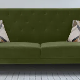 casacraft from pepperfry Halifax Velvet 3 Seater Sofa in Green Colour image 1