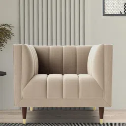 casacraft from pepperfry Lem Velvet 1 Seater Sofa in Cream Colour image 1