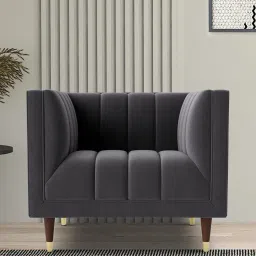 casacraft from pepperfry Lem Velvet 1 Seater Sofa in Dark Grey Colour image 1