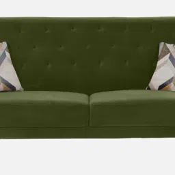 casacraft from pepperfry Halifax Velvet 3 Seater Sofa in Green Colour image 5
