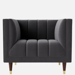 casacraft from pepperfry Lem Velvet 1 Seater Sofa in Dark Grey Colour image 4
