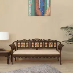 mudramark from pepperfry Alpa-I Solid Wood 3 Seater Sofa in Walnut Colour-picture-17