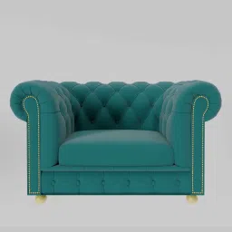 amberville from pepperfry Derby Velvet 1 Seater Sofa In Teal Green Colour image 5