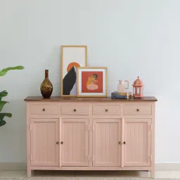 woodsworth from pepperfry Davos Mango Wood 4 Door Sideboard In Pink Colour-picture-26
