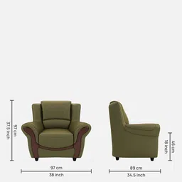 durian Blos Leatherette 1 Seater Sofas in Green Colour image 2