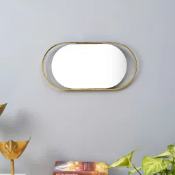 suhaavi Metal & Glass Gold Oval Mirror image 1