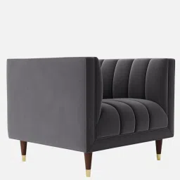 casacraft from pepperfry Lem Velvet 1 Seater Sofa in Dark Grey Colour image 3