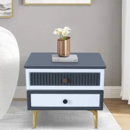 crystal furnitech Elysian Bedside Table In White & Gray Color image 1