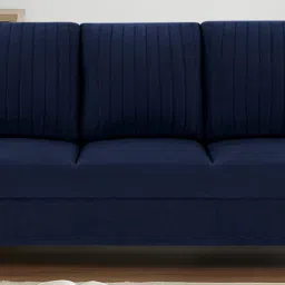 mintwud from pepperfry Matsu Fabric 3 Seater Sofa In Blue Colour image 1
