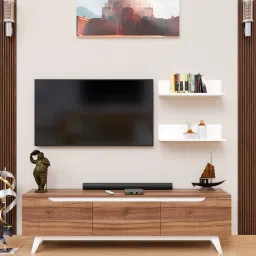 mintwud from pepperfry D3+D4 Tv Console In Noce Lyone And White Colour image 1