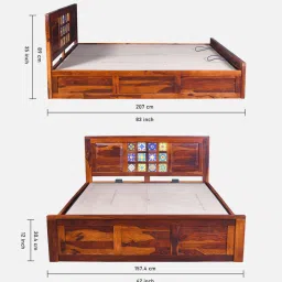 mudramark from pepperfry Siramika Sheesham Wood Queen Size Bed In Honey Oak Finish With Hydraulic Storage image 2
