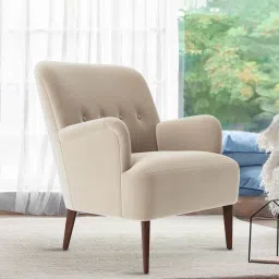 casacraft from pepperfry London Velvet Lounge Chair In Beige Color image 1