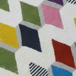 mric Multicolor Geometric Wool 4 ft x 6 ft Hand Tufted Carpet image 4