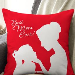 Indigifts Red & White Best Mom Ever Printed Square Filled Cushion-picture-4