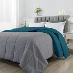 RAZZAI Teal & Silver-Toned Microfiber Mild Winter 210 GSM Single Bed Comforter-picture-29