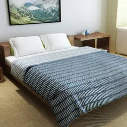 Divine Casa Navy Blue & White Striped AC Room 110 GSM Double Bed Comforter-image-32