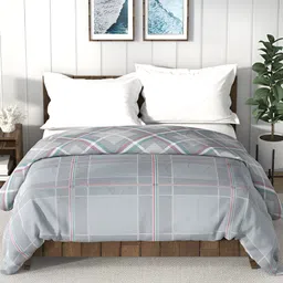 Nautica Bristol Grey & White Checked AC Room 150 GSM Double Bed Comforter-picture-25