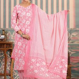 Readiprint Fashions Floral Printed V-Neck Pure Cotton Straight Kurta Set-picture-8