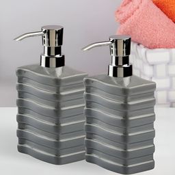 Kookee Grey 2 Pieces Textured Ceramic Soap Dispensers 400 ml Each-picture-44