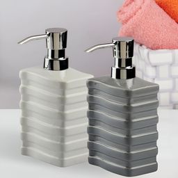Kookee Grey & White 2 Pieces Striped Ceramic Soap Dispensers-picture-42