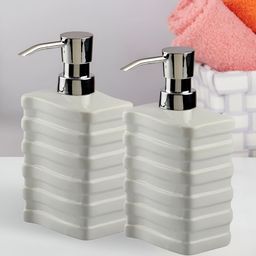 Kookee White 2 Pieces Striped Ceramic Soap Dispensers-picture-41