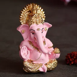 eCraftIndia Pink & Gold-Toned Siddhivinayak Ganesha Idol Showpiece-picture-20