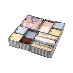 HOUSE OF QUIRK Grey 8 Pieces Printed Non-Woven Foldable Cloth Storage Box Organisers-picture-25