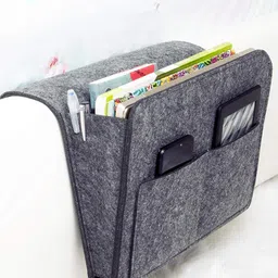 HOUSE OF QUIRK Grey Canvas Bedside Caddy Organiser-image-44