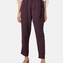 Annabelle by Pantaloons Women Burgundy Tapered Fit High-Rise Pleated Trousers-picture-21