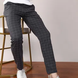 The Indian Garage Co Men Charcoal Grey & White Slim Fit Checked Regular Trousers-picture-30