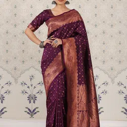 Ode by House of Pataudi CopperToned Ethnic Motifs Zari Pure Silk Banarasi Saree-picture-24