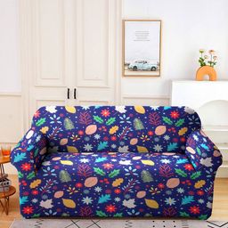 Cortina Navy Blue & Orange Printed 2-Seater Sofa Cover-picture-10