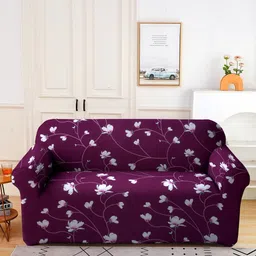 Cortina Purple & White Floral Printed Double-Seater Sofa Cover-image-30
