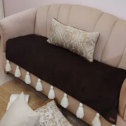 THROWPILLOW Brown & Off White Anti Slip Tassels Sofa Cover-image-95