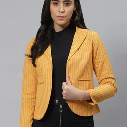 Cottinfab Mustard Yellow Striped Pure Cotton Open-Front Blazer-picture-39