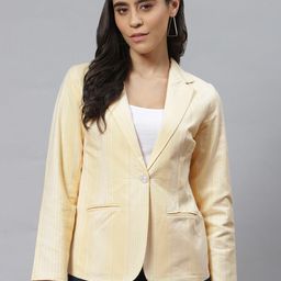 Cottinfab Yellow Striped Pure Cotton Blazer-picture-4