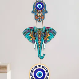 ArtVibes Blue & Yellow Elephant Shaped Wall Hanging image 1