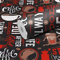 WALLWEAR Black & Red Coffee-designed Self-Adhesive Wallpaper-image-98
