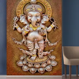 999Store Brown & Gold-Toned Lord Ganesha Mural Self-Adhesive Wallpaper-picture-16