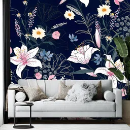 Wallpics Navy Blue Floral and Botanical Printed Self-Adhesive Wallpaper-image-34