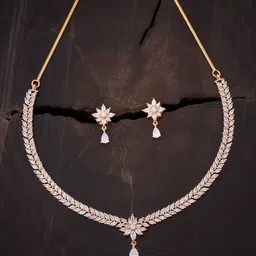 Kushal's Fashion Jewellery White Cubic Zirconia Studded Gold-Plated Jewellery Set-image-2