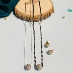ABDESIGNS Set Of 3 Silver-Plated AD Studded Mangalsutra With Pendant Chain & Earrings-picture-12
