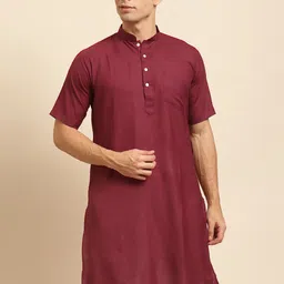 RAJUBHAI HARGOVINDAS Men Maroon Solid Straight Kurta image 2