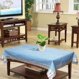 Kuber Industries Blue & White Checked Table Cover image 1