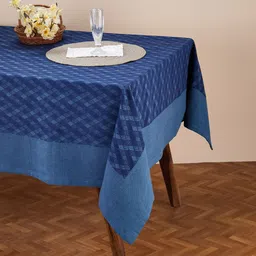 Fabindia Blue Self-Design Cotton Rectangular 4-Seater Table Cover image 1