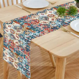 HOMADORN Blue & Red Floral Printed 4-Seater Table Cover image 1