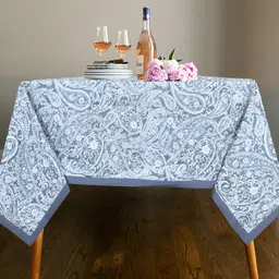 Texstylers Grey Floral Anti-Skid Cotton 6-Seater Table Cover-picture-35