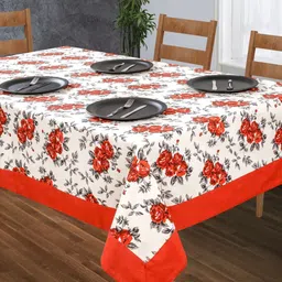 SHADES of LIFE Red & White Printed Cotton 6-Seater Table Cover image 1